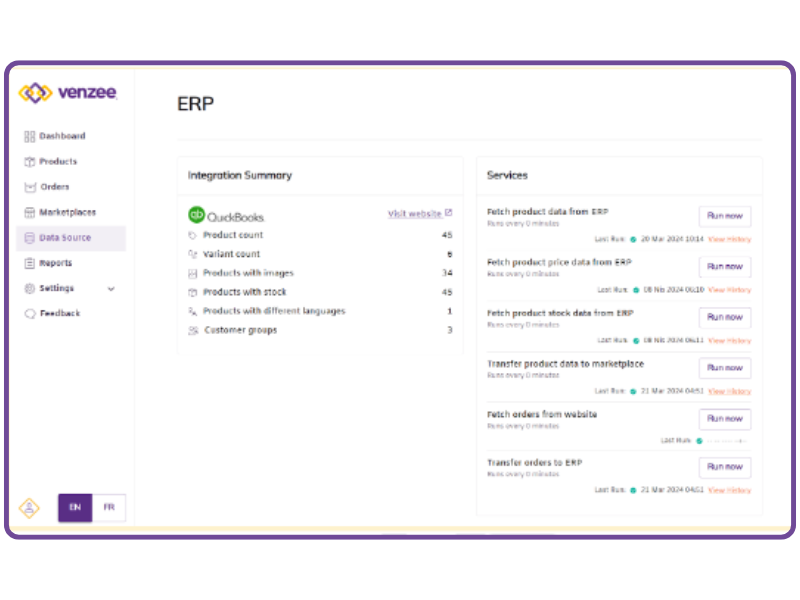 Venzee ERP integration